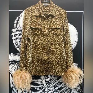 One of a Kind Leopard Blouse w/Ostrich Feathers